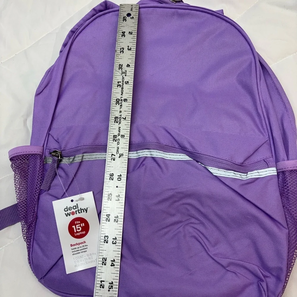NWT Purple Backpack with Mesh Pockets Holds 15” laptop